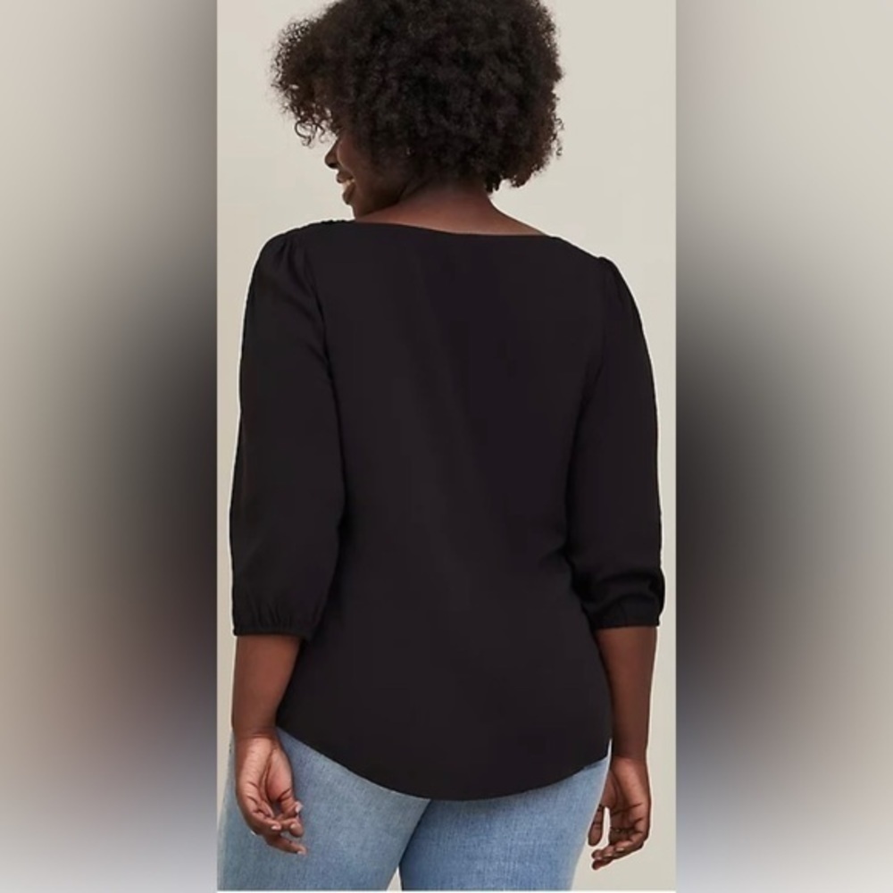 Torrid Rayon Slub Button-Front Puff Sleeve Top - Picture 4 of 7